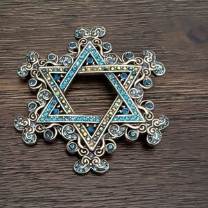 Heidi Daus Blue and Gold Jewish Star Brooch